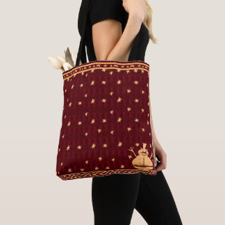 Tote Bag Noël Festif Bonhomme de Neige Or