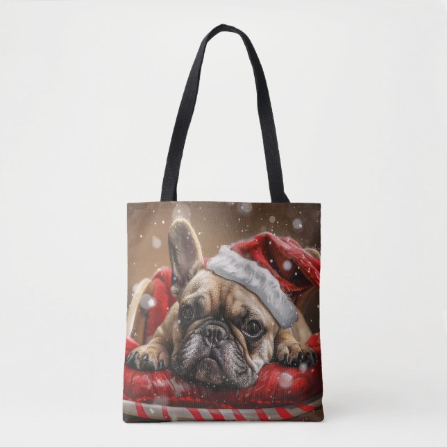 Tote Bag Noël Festif Bouledogue Français (Devant)