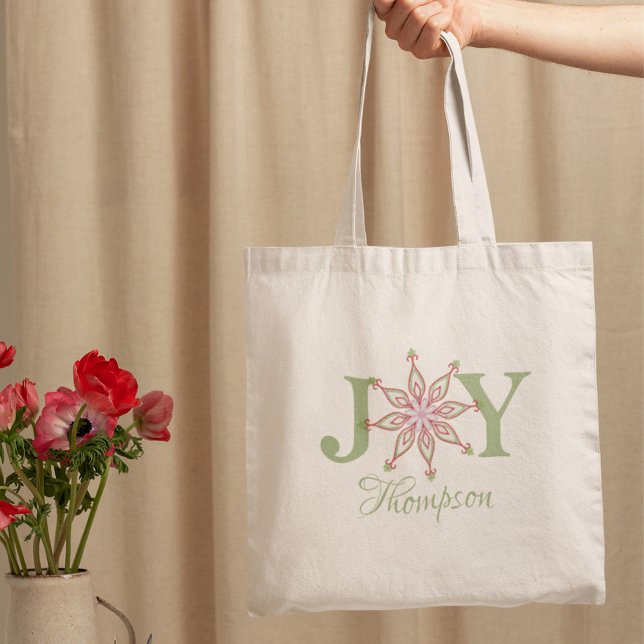 Tote Bag Noël Festive Joie Typographie Whimsical (Festive Christmas joy typography tote bag with whimsical holiday lettering design.)