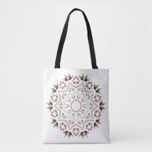 Tote Bag Noël Fête Mandala Elégante Personnalité Florale