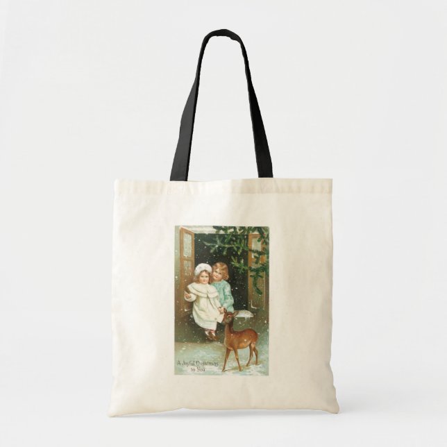 Tote Bag Noël, Filles, Cerfs (Devant)