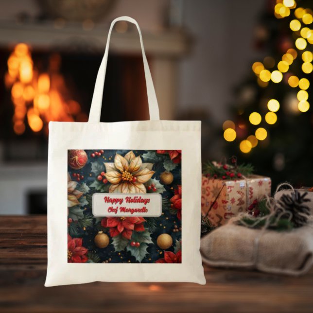 Tote Bag Noël Floral Chef personnalisé Cadeau de Noël (Créateur téléchargé)