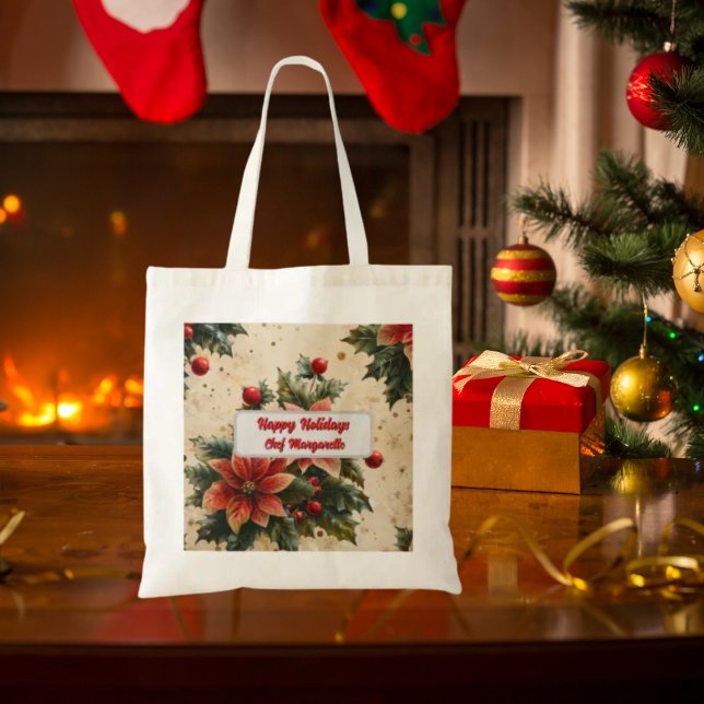 Tote Bag Noël Floral Chef personnalisé Cadeau de Noël (Créateur téléchargé)