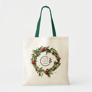 Tote Bag Noël Floral Wreath Custom Company Logo Budget