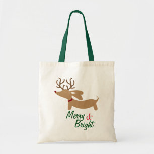Tote Bag Noël Fourre-tout de teckel de renne Joyeux et