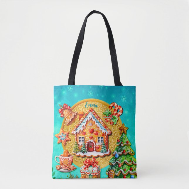 Tote Bag Noël Gingerbread Candy House et Nouvel An (Devant)