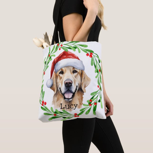 Tote Bag Noël Golden Retriever Goldie Holiday Monogram (De près)