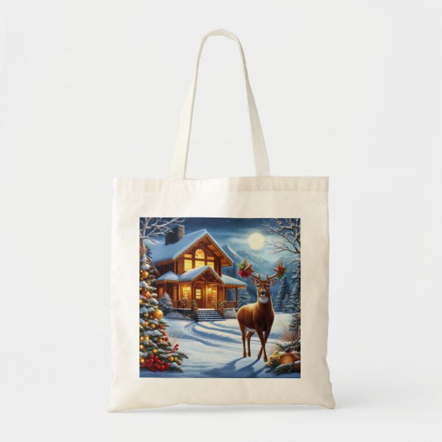 Tote Bag Noël/Hiver Deer Lodge (Devant)