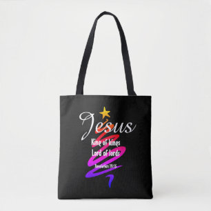 Tote Bag Noël JÉSUS SEIGNEUR DES SEIGNANTS Customisé NOIR