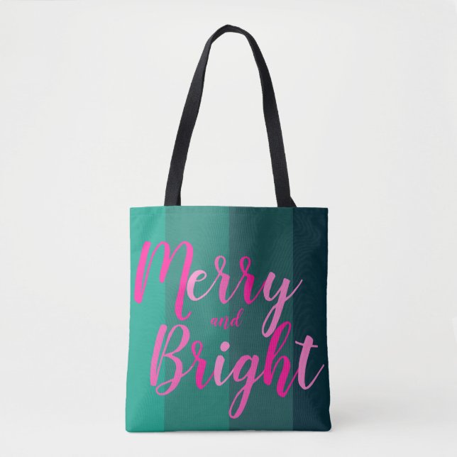 Tote Bag Noël Joyeux et rose vert clair (Devant)