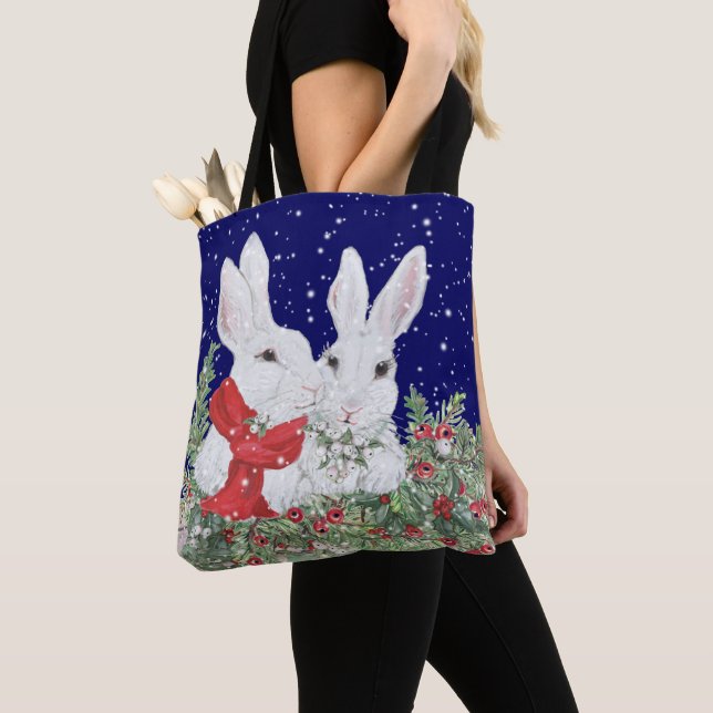 Tote Bag Noël Lapin Lapin Lapin Lover's mignonne Holiday hi (De près)