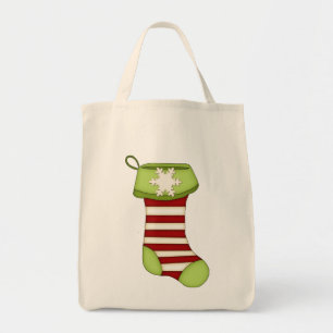 Tote Bag Noël mignon Bas-Vert avec les rayures rouges