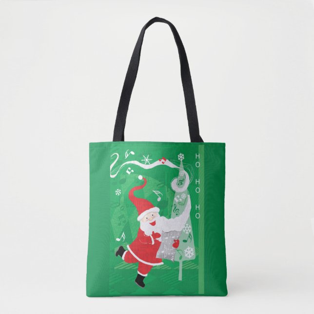 Tote Bag Noël mignon, chant et danse Père Noël (Devant)