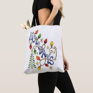 Tote Bag Noël mignon, lumières et étoiles avec vacances