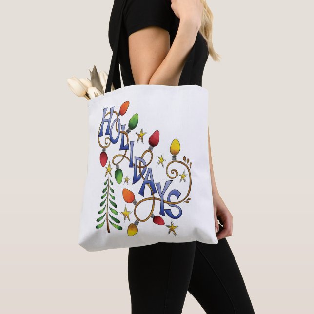 Tote Bag Noël mignon, lumières et étoiles avec vacances (De près)
