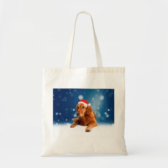 Tote Bag Noël Mignonne Golden Retriever Chien Santa Hat Nei (Devant)