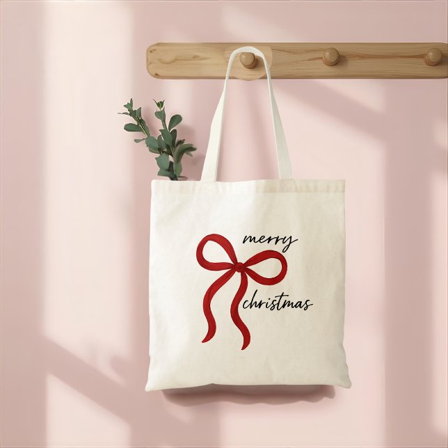 Tote Bag Noël Minimaliste Ruban Rouge  (Créateur téléchargé)