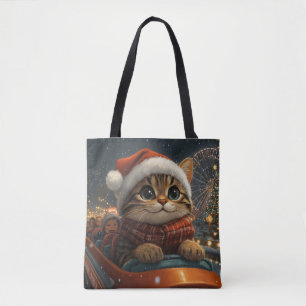 Tote Bag Noël Montagnes Russes Chat Bengal