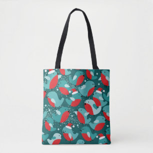 Tote Bag Noël Motif sans couture avec Bullfinch Birds