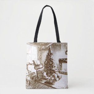Tote Bag Noël Nostalgique Maison pour les Achats de Noël