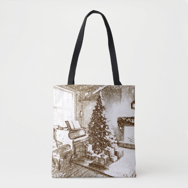 Tote Bag Noël Nostalgique Maison pour les Achats de Noël (Devant)