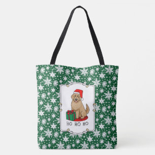 Tote Bag Noël Père Noël Goldendoodle (rouge or) Chien migno