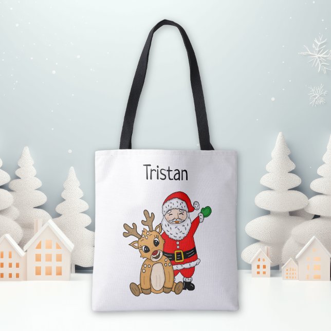 Tote Bag Noël personnalisé du Père Noël et du renne (Créateur téléchargé)