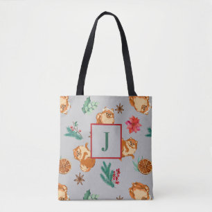Tote Bag Noël personnalisé Pomeranian de fête