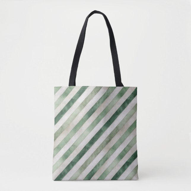 Tote Bag Noël Rayures Vertes Crème Chaude  (Devant)