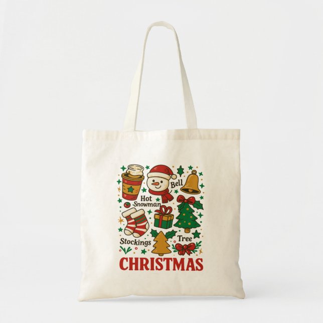 Tote Bag Noël Rétro Doodles de Noël (Devant)