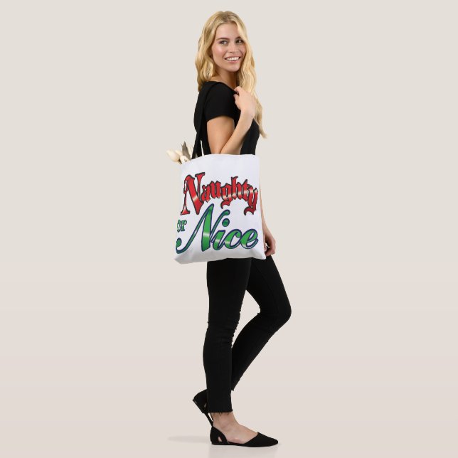 Tote Bag Noël Rétro, Mauvais ou Bien Lettres Rouges Vertes (Sur le modèle)