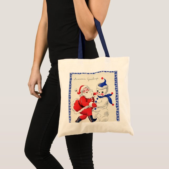 Tote Bag Noël rétro Noël Père Noël snowman Holiday (Devant (produit))