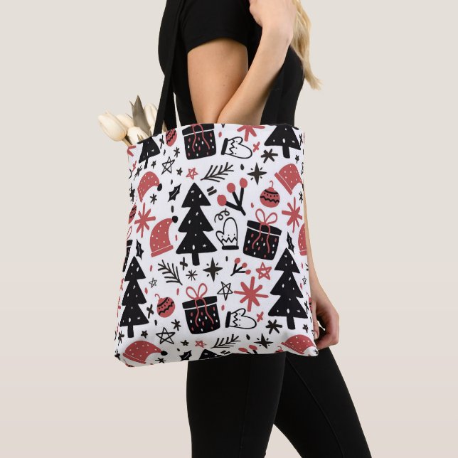 Tote Bag Noël rose noir Motif vacances (De près)