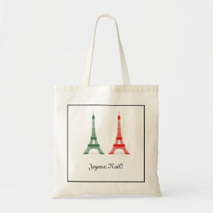 Tote Bag Noël rouge et vert Thème français Tour Eiffel