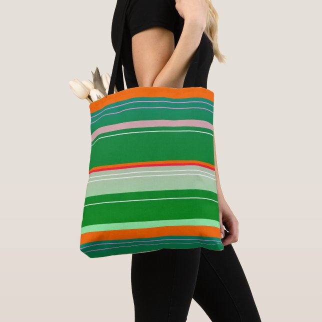 Tote Bag Noël rouge vert créatif rayé design (De près)