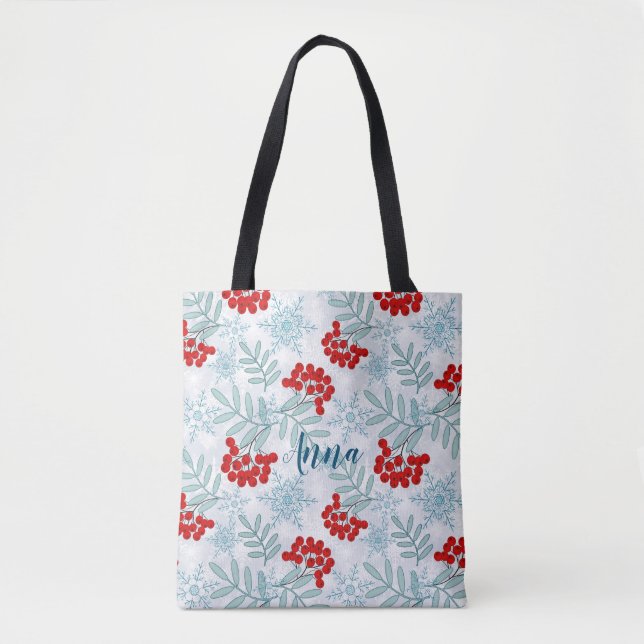Tote Bag Noël, Rowan, rouge, blanc, flocons de neige (Devant)