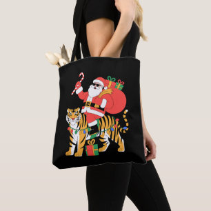 Tote Bag Noël Santa à cheval sur un bonbon en canne à sucre