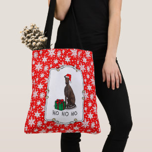 Tote Bag Noël Santa Hat Greyhound Dog (brindle) Drôle