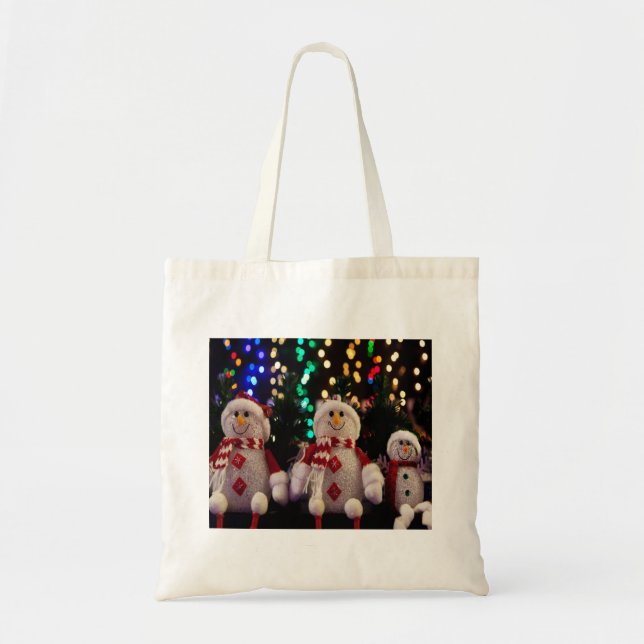 Tote Bag Noël Snowman Famille Ornements Arbre Photo Fourre- (Devant)
