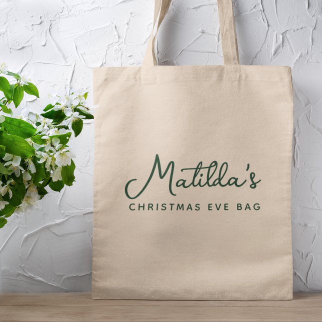 Tote Bag Noël Soir Festif Vert Vacances (Christmas Eve bag by Guava, featuring green handwritten name design for festive holiday gifting)