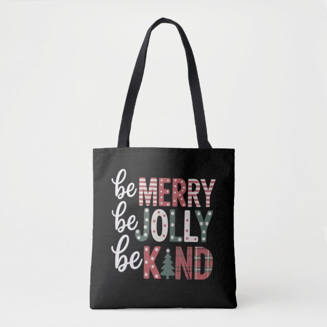 Tote Bag Noël Sois gentil Enseignant Joyeux Noël Arbre Joll (Devant)