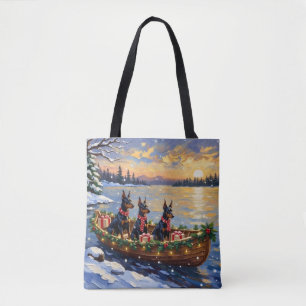 Tote Bag Noël sur un bateau avec un Doberman Pinscher