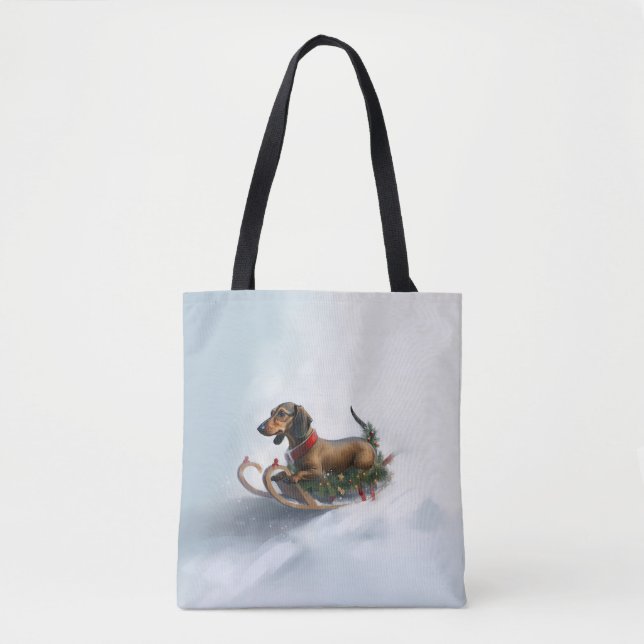 Tote Bag Noël teckel neige hiver (Devant)