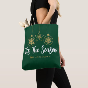 Tote Bag Noël 'Tis Season Vert Or, Blanc Famille