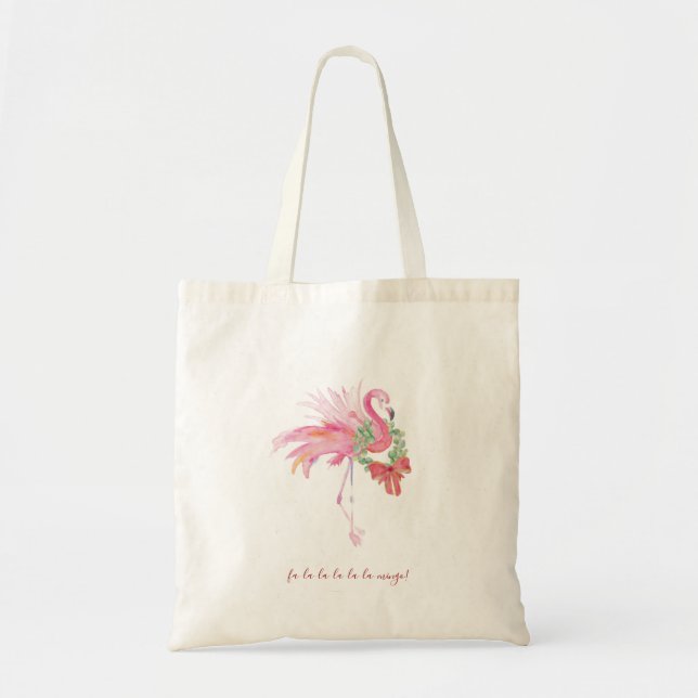 Tote Bag Noël tropical Flamant rose rose (Devant)