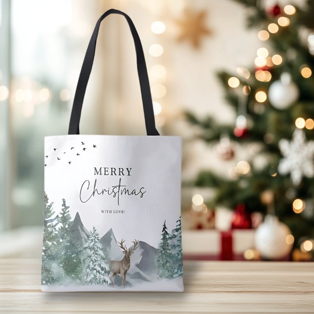 Tote Bag Noël Vert Aquarelle Pine Forêt Vacances (Créateur téléchargé)