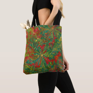 Tote Bag Noel Vert Rouge Or abstrait marbré