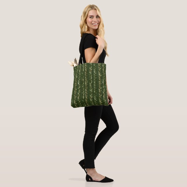 Tote Bag Noël Vert Tresses Rayures Confortable (Sur le modèle)