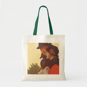 Tote Bag Noël vintage, achats de cadeaux d'amour et de roma