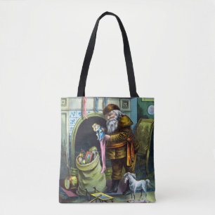 Tote Bag Noël vintage, bas du Père Noël avec jouets